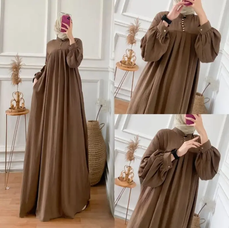 gamis Wanita Crinkle Airflow Dress hitam aesthetic baju Muslim model baru SALSA maxi Dress gamis Dewasa Mewah Tangan Panjang 3
