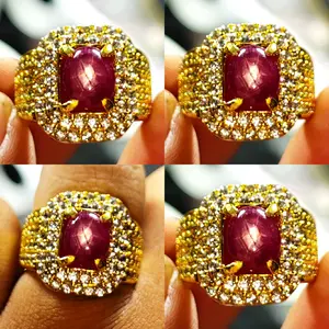 Cod Batu Cincin Natural Rubi Star Merah Kristal High Quality Laki-laki