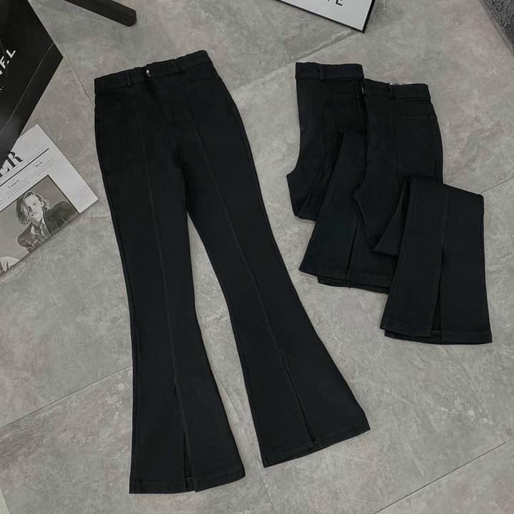 ￼Quần tây ống loe BIGSIZE đi học nữ m50 m55 m60 1 cúc 2 nút màu Đen - Quần ống loe cạp cao nữ đi học công sở hẹn hò tiệc vải mềm mã 3388 3