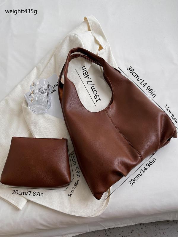 Women's Minimalist Casual Plain Tote Bag,  Everyday Bags, Fashionable Pu Leather Large Volume Shoulder Bag with Makeup Storage Bag for Work & Daily Use, Valentine's Day, Gift 8