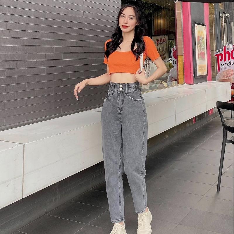 QUÀN BAGGY 2 NÚT, LƯNG CAO, CHẤT JEANS COTTON DÀY MỀM MS 381 Pants Nữ Denim Women 4