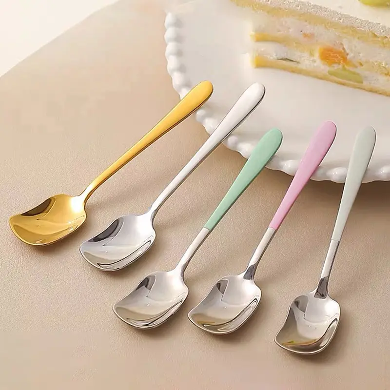 Stainless Steel Spoon Dessert Cake Spoon Coffee Mixing Spoon Golden Ice Cream Scoop Yogurt Spoon Kitchen Seasoning Spoon