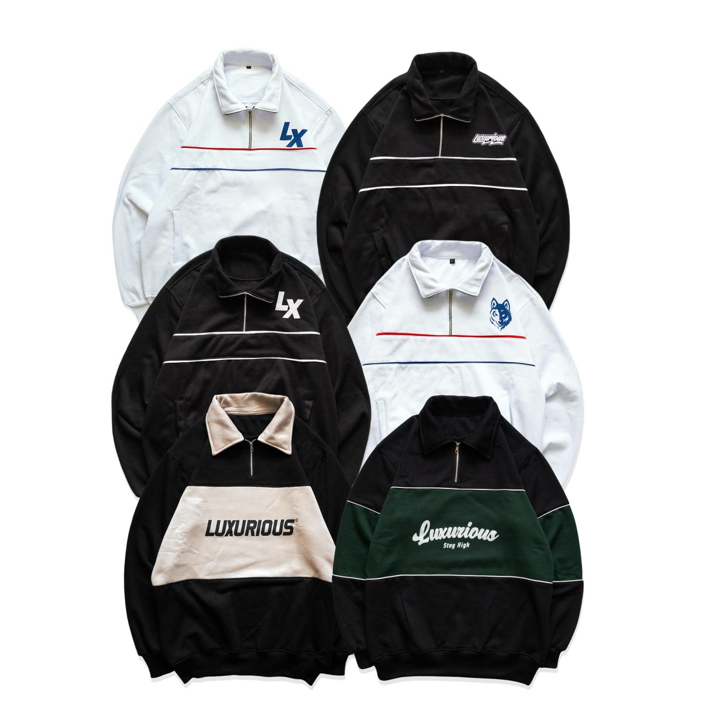 JAKET / SWEATER RUGBY GRAPHIC LUXURIOUS HITAM DAN PUTIH  [HDR 5633] Pria Hoodie