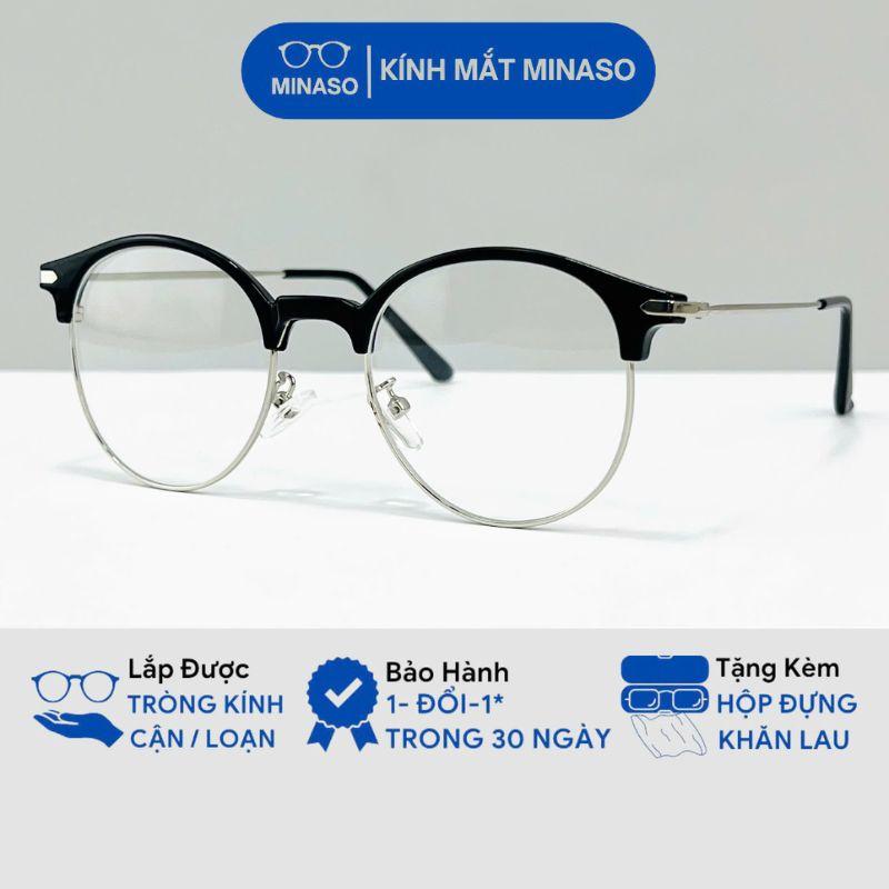 Gọng kính cận nửa viền nữ nam cao cấp hợp kim không hản gỉ chắc chắn thay được tròng cận thời trang Hottrend Minaoso 588