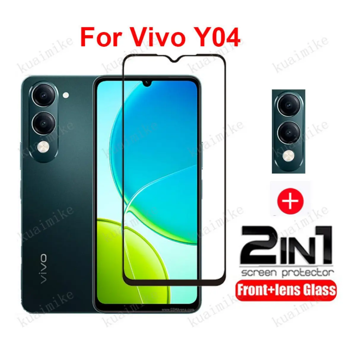 Tempered Glass Full Cover Film Compatible for Vivo Y04 Y29 Y28 Y200 Y100 Y19s Y17s Y03T Y03 Y02T Y02s Y02a Y01 V50 40 Pro Y22 2 in 1 Camera Lens Glass Screen Protector