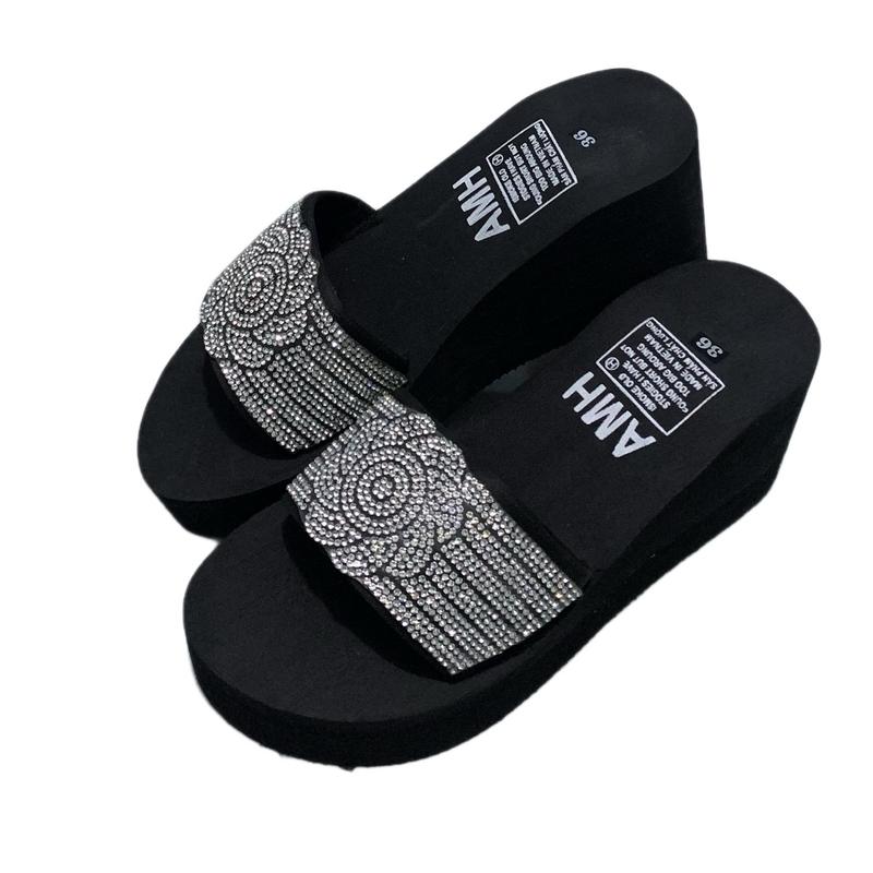 Dép quai ngang đính đá đế xốp đúc 5cm - 7cm - 9cm - 12cm ( chân tròn , đầy tăng 1 size ) 0