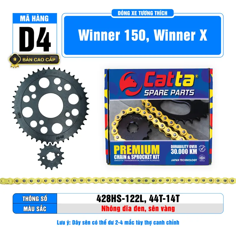 Phụ Tùng Nhông Sên Dĩa Catta Cho Xe WINNER Sên Vàng 10 Li 428H Thép Carbon Gia Nhiệt Nhiều Tầng 5