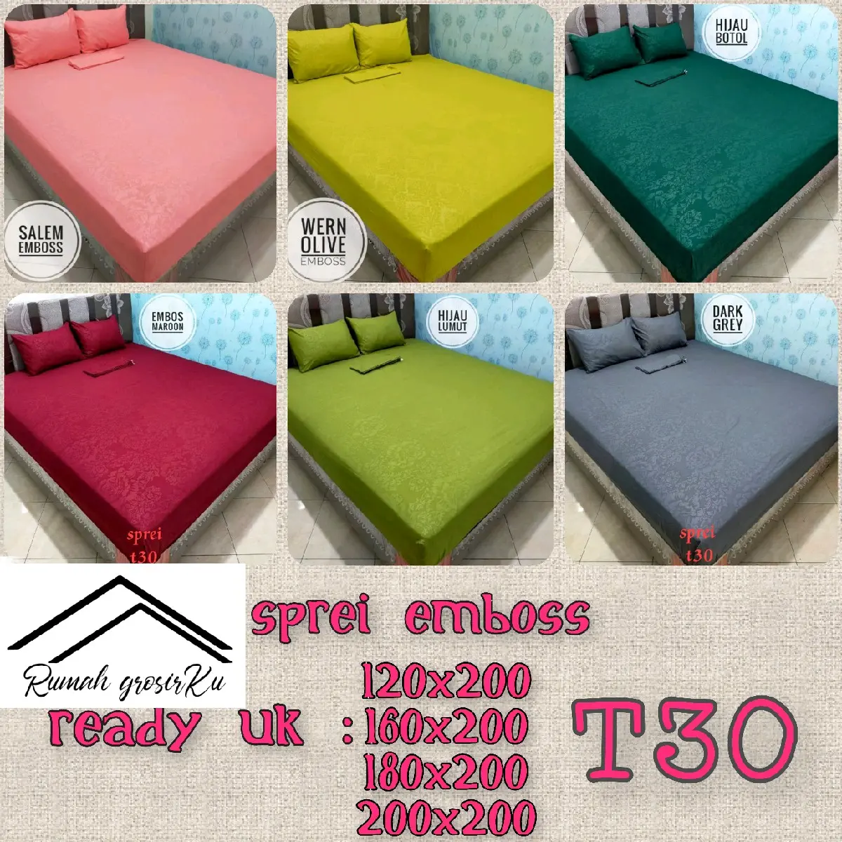 Sprei polos embos T30,sprei aesthetic  ukuran 120,160,180,200