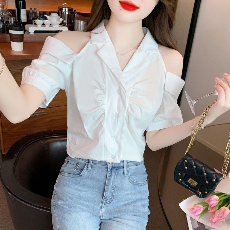 Áo Sơ Mi ngắn Tay Trễ Vai Phong Cách Pháp, Sang Trọng Độc Đáo Dành Cho Nữ, Cổ Điển Cao Cấp, Thiết Kế Thanh Lịch, Dễ Phối Đồ Áo Ngắn, Thích Hợp Cho Mùa Hè 3