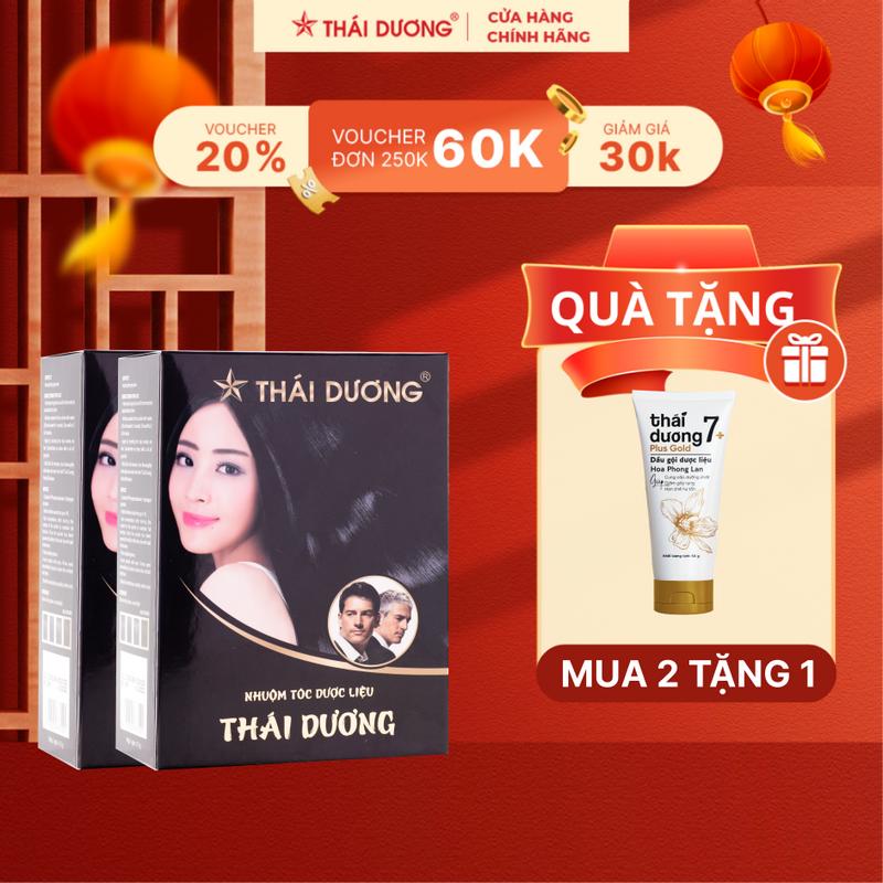 [KLive - Mua 2 tặng 1] 02 Nhuộm tóc Dược liệu Thái Dương (Hộp 5 gói x 10g) tặng 1 dầu gội Thái Dương 7 Plus Gold 50gr- Sao Thái Dương