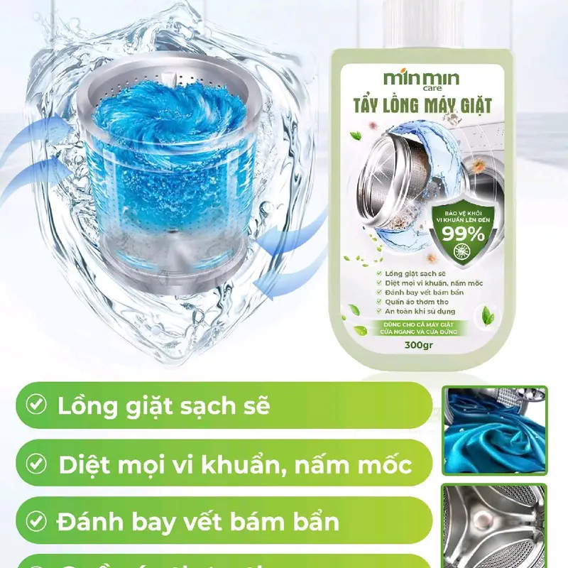 Tẩy lồng máy giặt MinMin care 300gr - Làm Sạch,An Toàn. 5