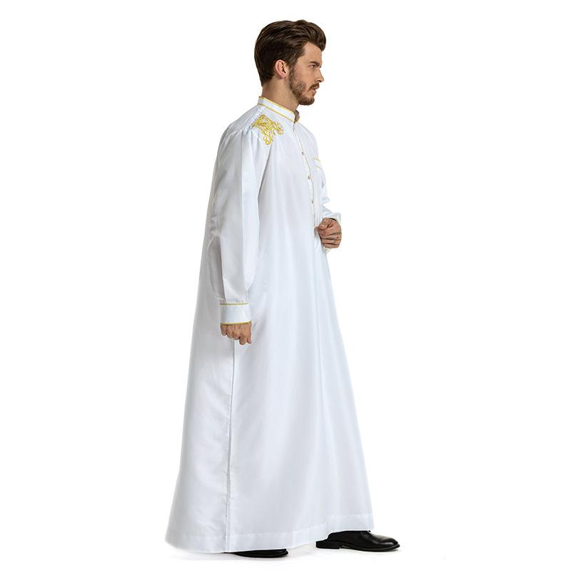 Product Introduction of European and American Hot Sale Middle East Muslim Ethnic Embroidery Long Sleeve Loose Stand Collar Robe Men 0006 20
