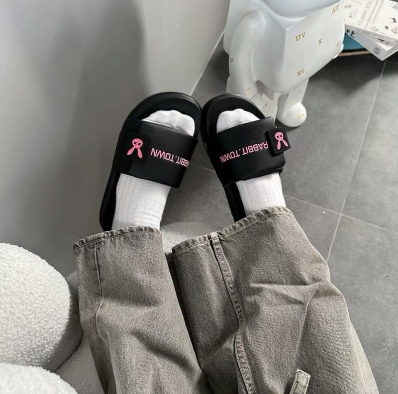 (Lùi 1 size)Dép quai xé RABBIT TOWN xinh xắn,dép quai dán Hàn Quốc đế cao 3cm DéP Slipper Quai Ngang Đế Bằng Nữ Có Quai