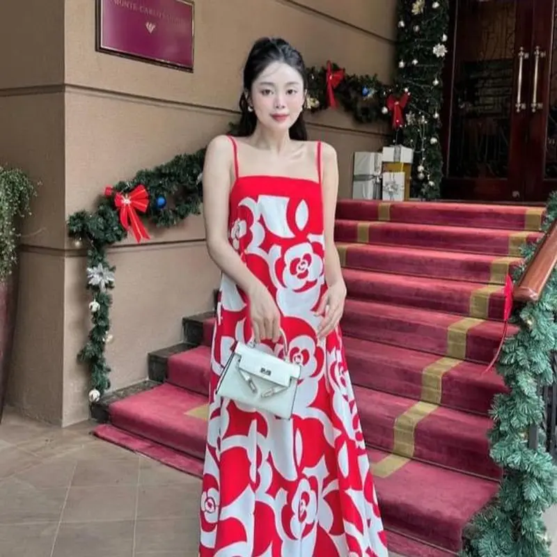 Đầm Yếm Maxi Đi Biển Dáng Suông Dài Hoạ Tiết Hoa Trà Siêu Hot - Chất liệu Mát Thoáng 6