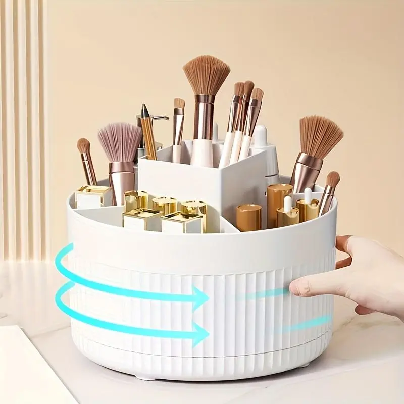 360° Rotatable Makeup Brush Storage Box, 1 Piece Multi Grid Makeup Brush Holder, Cosmetic Organizer, Makeup Organizer for Bedroom Bathroom, Cosmetics Organizer
