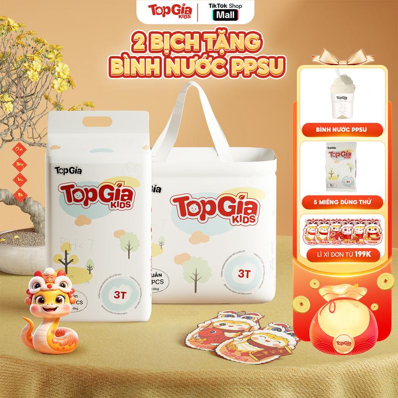 (TẶNG QUÀ) 2 BỊCH Tã Bỉm Topgiakids pH<7 an toàn cho da bé, mềm mại, mỏng nhẹ, chống tràn tối đa, tặng 5 miếng dùng thử Cho Bé (Bỉm)
