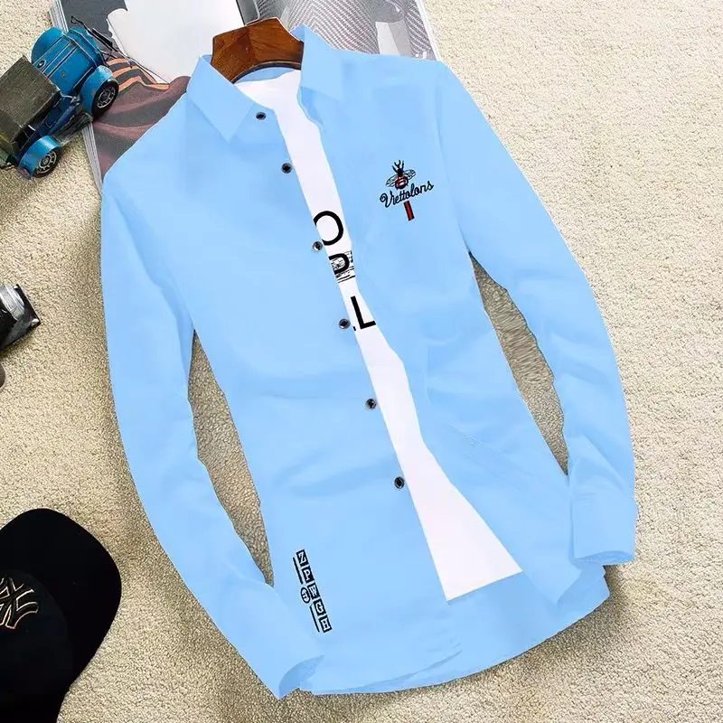 chinese dress ladies Long Sleeve Shirt Men Korean Slim Double Collar Design Solid Casual Dr –  SeloYoha main image 1