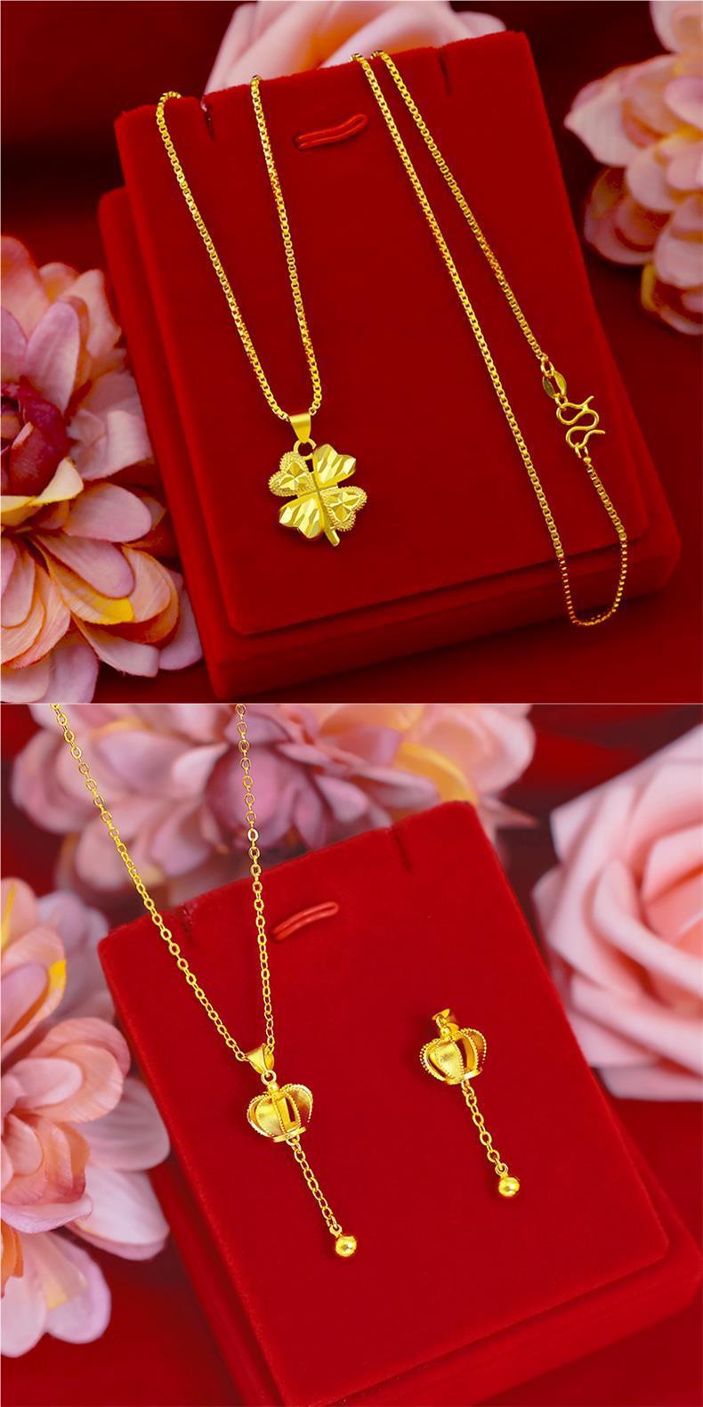 Product Introduction of SOURCE Vietnam Alluvial Gold Necklace Women 999 Pure Gold 18K Gold Plated Bow Flower Pendant Clavicle Chain Gold Plated 10