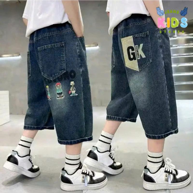   Kid Stores  Quần Jean Ngố lửng bé trai cao cấp không dãn Mã M1  17-55kg  