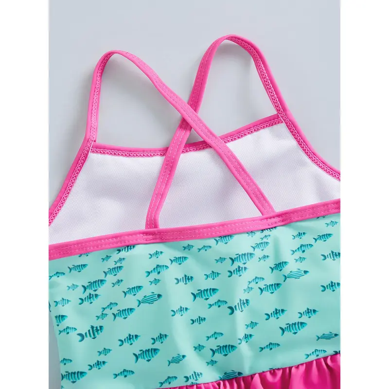 Bikini Áo Jumpsuit Quần Mùa Hè Cho Bé Gái Mới Biết Đi, Áo Tắm Xếp Ly Không Tay In Hình Cá Nhỏ Hồng Hạc, Mềm Mại Và Thoải Mái, Thời Trang, Thích Hợp Để Bơi Lội, Đi Biển, Xanh Lá Cây, Hồng, Đáng Yêu, Thích Hợp Cho 18-24 Tháng, 2-6 Tuổi 5