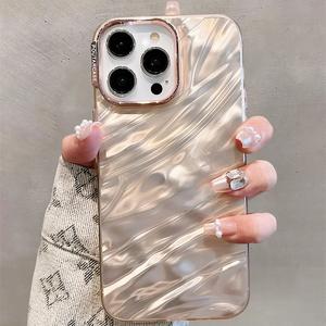 Luxury Plating Water Ripple Pattern Casing for iPhone 15 14 13 12 11 Pro Max Plus Case Cute Aesthetic Case Scratch Resistant Hard Shell Phone Case for Women Protection Cover Protection Protective