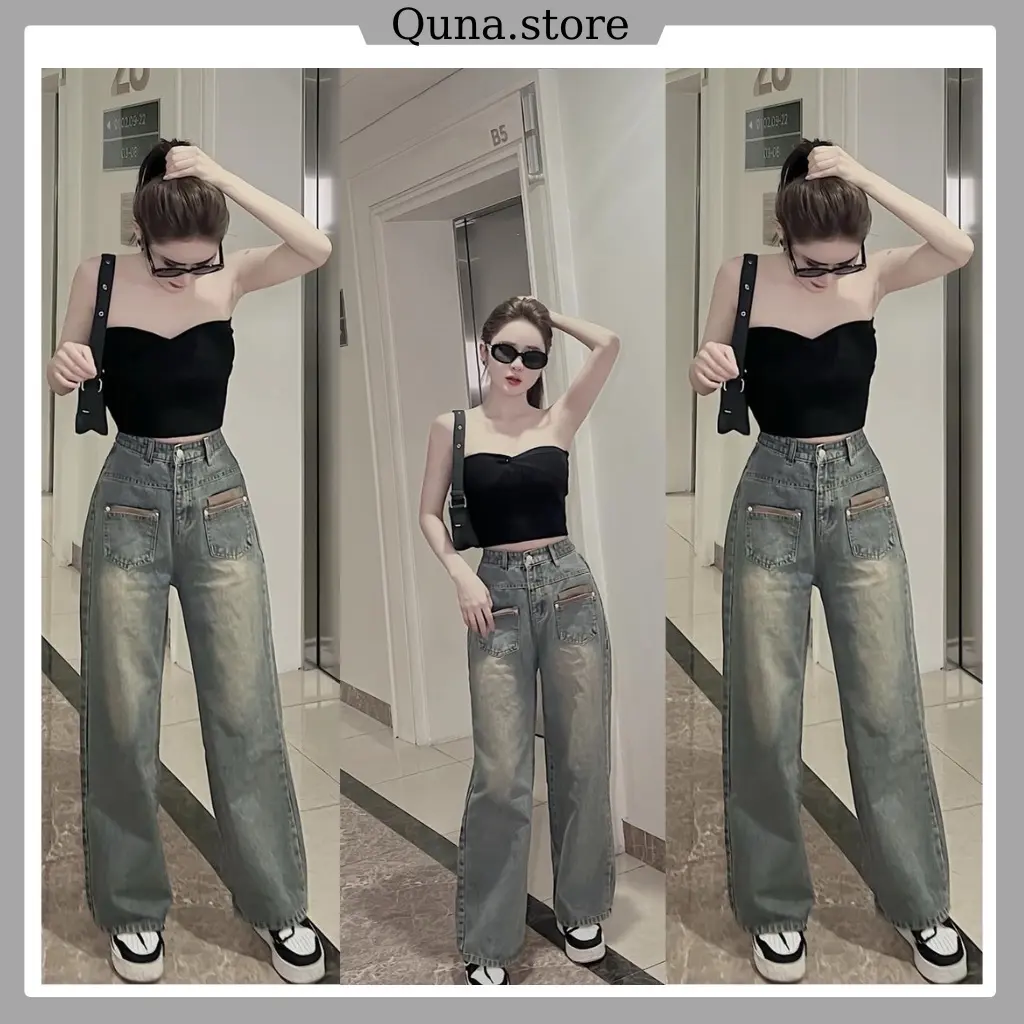 Quần Jean Suông Phối Túi Nâu Nữ Voi Women