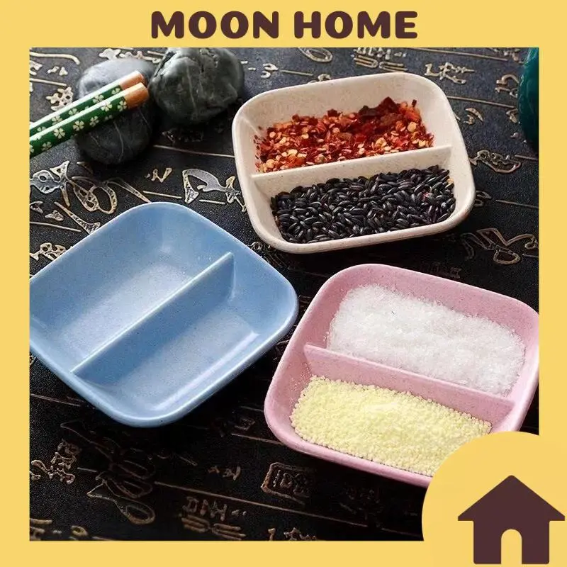 Chén đựng gia vị nước chấm nước sổt 2 ngăn tiện dụng, dĩa 2 ngăn nhỏ đựng đồ ăn kèm bằng nhựa lúa mạch