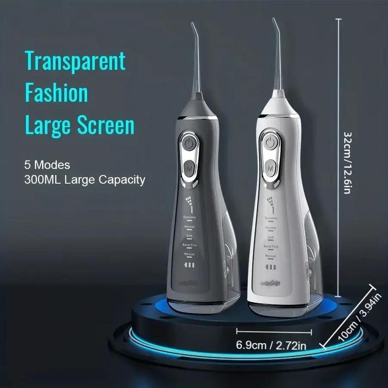 Portable 5 Mode Electric Water Flosser, 1 Set Rechargeable Cordless Oral Irrigator with 4 360 ° Rotary Professional Nozzles for Home & Travel, Stocking Fillers Gift 2