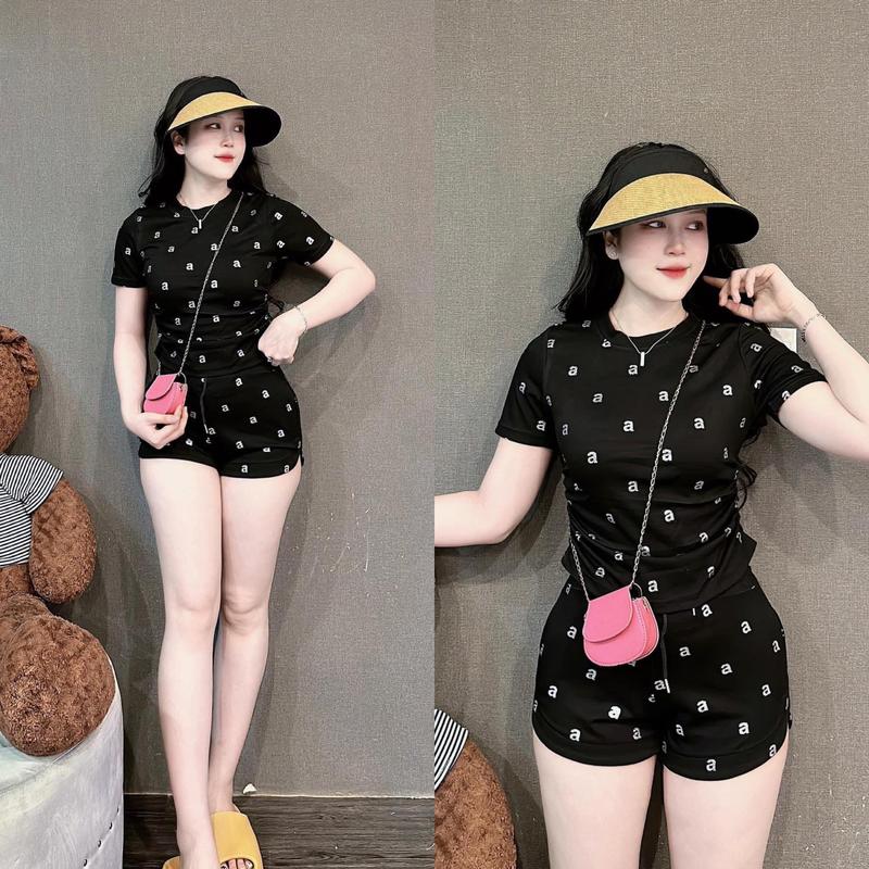 Set Bộ Đùi Nữ Thun TĂM LẠNH Áo Tay Ngắn Nhún Eo + Quần Đùi Chữ a