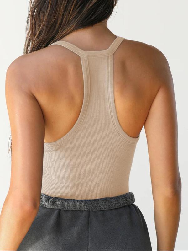 Women's Solid Color V Neck Ribbed Tank Top, Casual Basic Simple Sleeveless Top for Summer, Ladies Clothes for Daily Wear 7