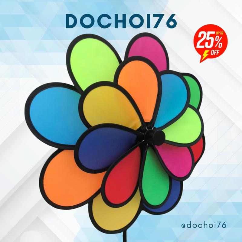 Chong Chóng xe cà phê 2 tầng vải nhựa 7 màu 8 cánh Đồ Chơi Trẻ Em Trang Trí Nhà Trường Học Mầm Non Sân Vườn