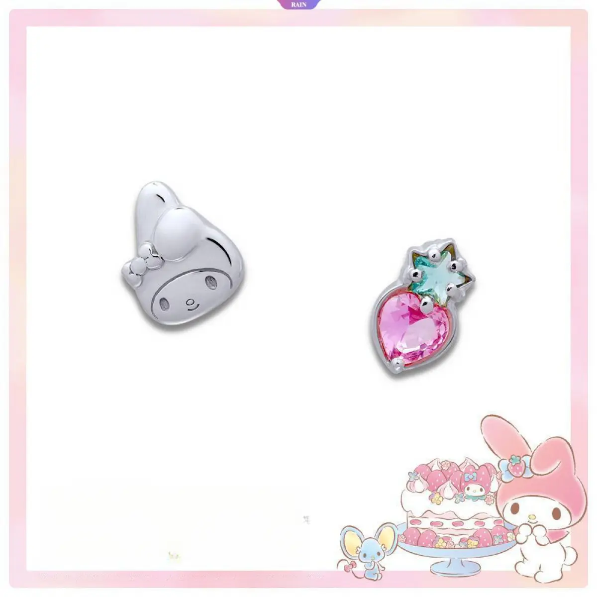 Fashion High Quality Women Party Jewelry Kawaii Cartoon Anime Sanrio Zircon Strawberry Silver Plating White Gold Color Stud Earrings Girls Party Jewelry Gift