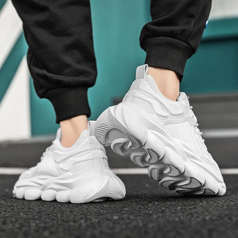Scarpe da ginnastica casual alla moda da uomo personalizzate, bianche e nere, in rete spessa, traspiranti, sportive, da corsa, per uomo, scarpe sportive da corsa_voghion.com