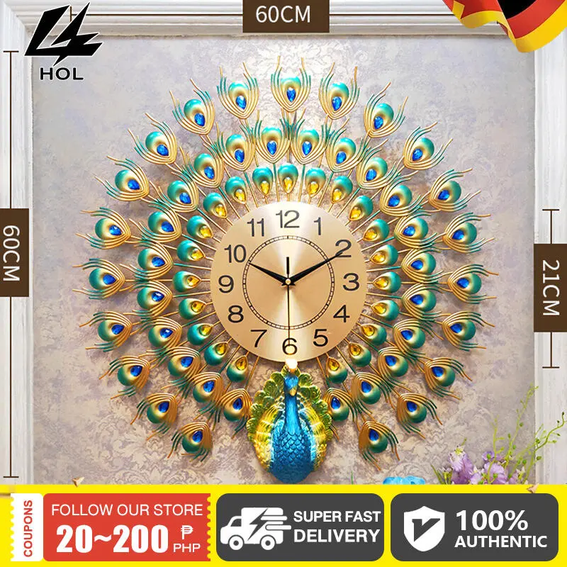 3D 60X60 cm Pea Clock Metal Wall Art Home Decor Light clock