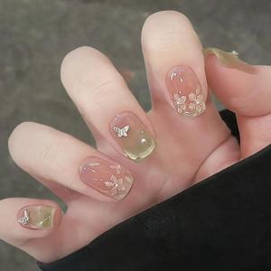 花柄＆蝶デザインフェイクネイル、ネイルファイル＆ジェルグルー付き、30枚入りショートスクエア型、女性・女の子向けDIYネイルアートキット