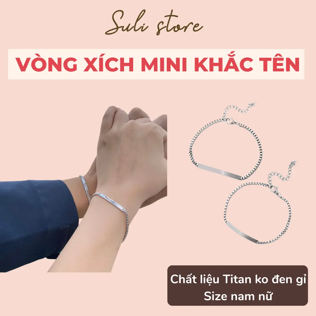 Vòng tay cặp đôi xích mini nam nữ khắc tên theo yêu cầu Phụ Kiện