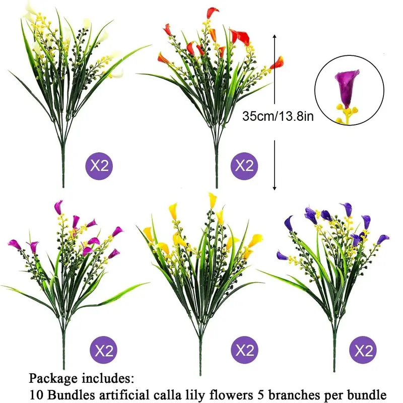 UV Resistant Artificial Calla Lily Flower, 10pcs/set Faux Flower Arrangement, Artificial Bouquet, Decorative Flower Design for Home Party Festival, Tropical Fake Plants, Silk Faux Flowers, Multicolor 2