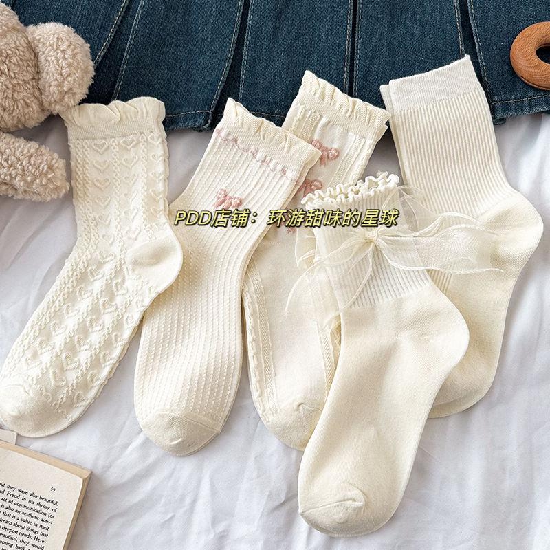 Tất Trắng, Phong Cách Mùa Hè, Thiết Kế Nơ Dễ Thương, Ren JK Nhật Bản Và Mary Jane, Với Giày Da Nhỏ Thích Hợp Cho Học Sinh, Tất Cao Đến Đầu Gối, Dành Cho Nữ, Hàng Mới Về Năm 2025 3