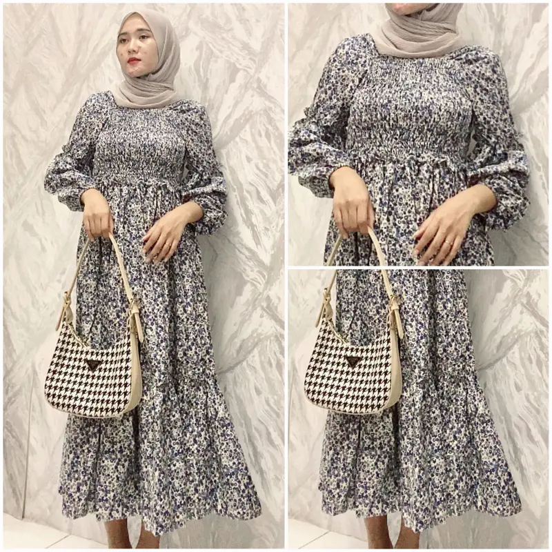 BEFA - Long Dress Andini Smock Sabrina Motif Kekinia Bahan Katun Mikro Casual Wanita Midi Panjang 8