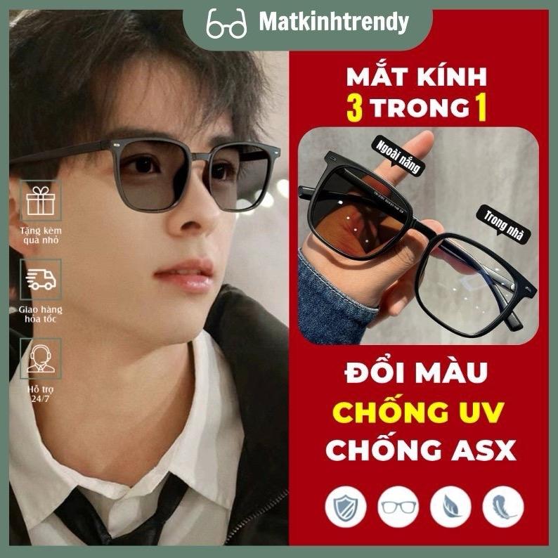 MÃ X16 - KÍNH ĐỔI MÀU DƯỚI NẮNG GỌNG CHỮ V GỌNG NHỰA NAM NỮ KÍNH MẮT THỜI TRANG Mắt Kính Chống Nắng gọng kính tròng kính Pin kính  vàng trà