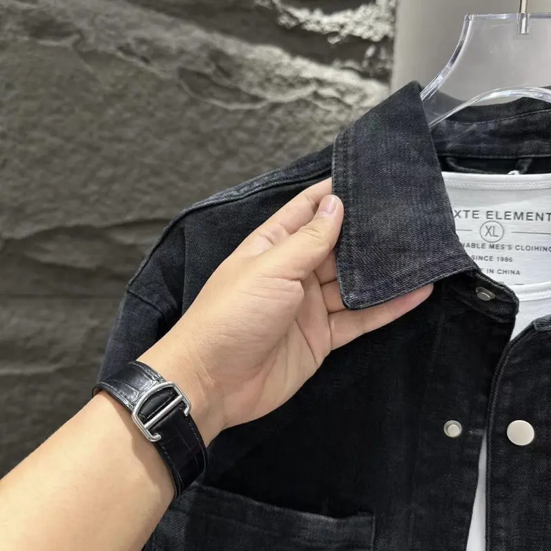Áo Khoác Denim, Màu Gradient Hàng Mới Về, Dành Cho Nam Giới, Dễ Phối Đồ, Chất Liệu Pu Shuai, Dáng Ôm, Thích Hợp Cho Mùa Thu, Áo Khoác, Phong Cách Hợp Xu hướng Thường Ngày Áo Sơ Mi Có Ve Áo Thương Hiệu 3