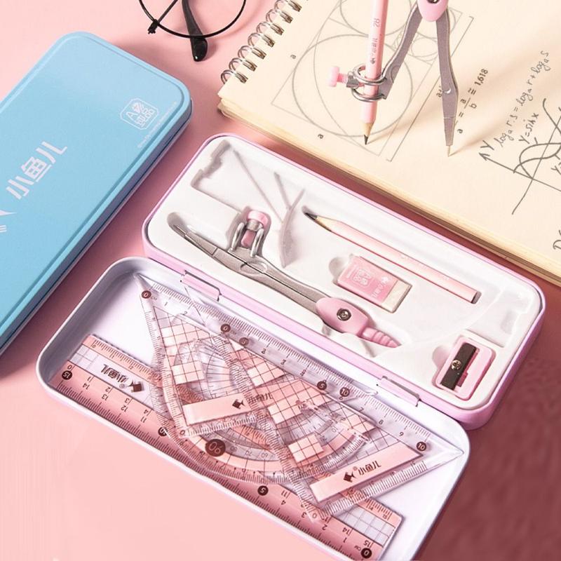 Product Introduction of 8Pcs/Set New Multi-Function Ruler Compass Set Sharpener Metal Box Drawing Stationery Straight Ruler Protractor School Supplies Students Gifts 18