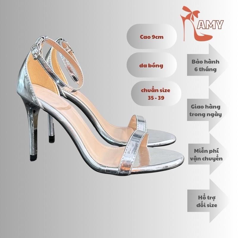 Giày cao gót sandanl cao 9cm AMY 419 1 dây mảnh đế chống trơn trượt có 3 màu full size từ 35 - 39 đi tiệc tùng đi chơi du lịch Nữ Đế Cao Có Quai Sandal Nhung Đế Bằng Jean Cao Su DéP Quai Chéo Women Quai Hậu đế trụ 9 phân Đồng Đồng dép cao Shoes