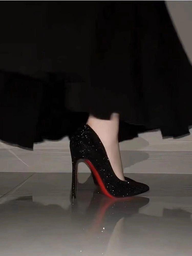 Product Introduction of New Black and Red Background High Heels 2024 New Adult Lady like Woman Style Stiletto Heel Outer Wear Pumps Long Standing Not Tired Feet Work Shoes 13