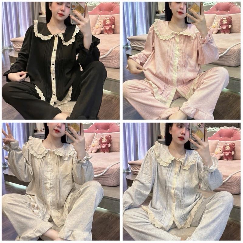 (45-65kg) Set Bộ Đồ Nữ, Chất Len Lông Thỏ Phối Bèo Tiểu Thư, Tay Dài Quần Dài, Vải Dày Ấm Áp