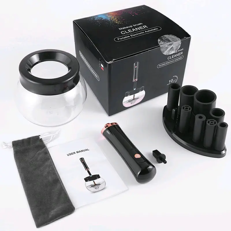 Electric Make up Brush Cleaner Dryer Set Machine Cosmetic Auto Clean Quick Dry-Black 7