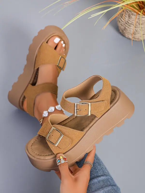 Women's Fashionable Solid Color Platform Sandals, Casual Comfortable Sandals for Summer, Lightweight Breathable Shoes for Daily Wear, Girl 4