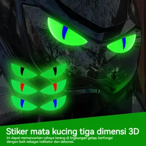 Reflektif Stiker MS Mata Setan 3D dengan Cahaya Malam untuk Mobil & Motor