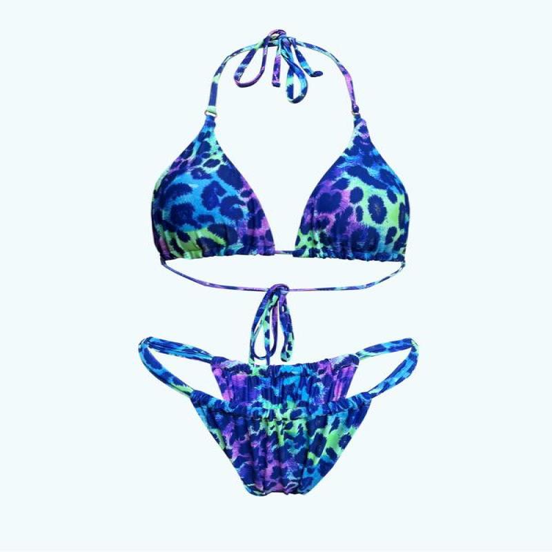 Two-Piece Set Women's Solid Tie Back Halter Bikini Triangle Top & Thong Swimwear Set, Casual Chic Swimwear Set, Ladies Summer Beach Holiday Vacation Swimsuit, 2 Piece Sets Women 6