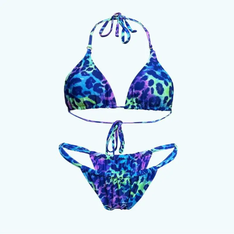 Two-Piece Set Women's Solid Tie Back Halter Bikini Triangle Top & Thong Swimwear Set, Casual Chic Swimwear Set, Ladies Summer Beach Holiday Vacation Swimsuit, 2 Piece Sets Women 6